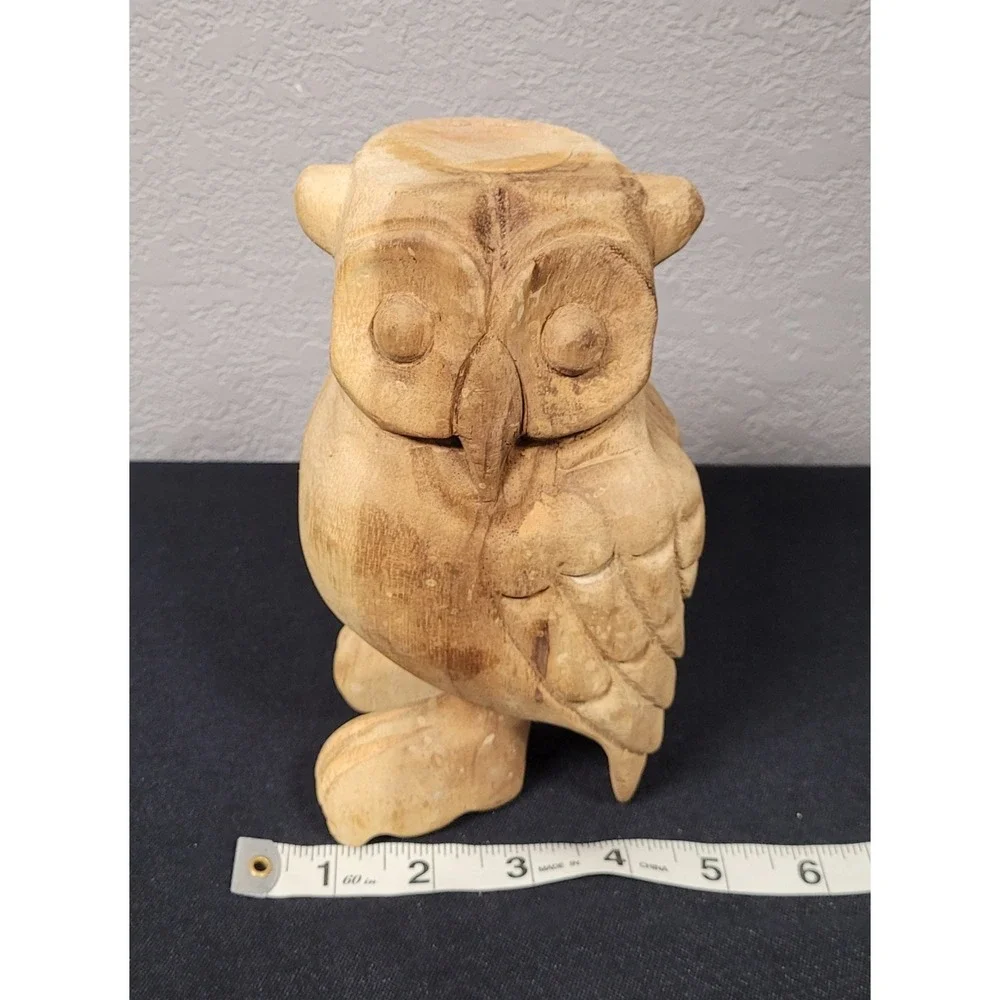 Vintage 1990s Hand Carved Wooden Hooting Owl Whistle Folk Art Bird Call